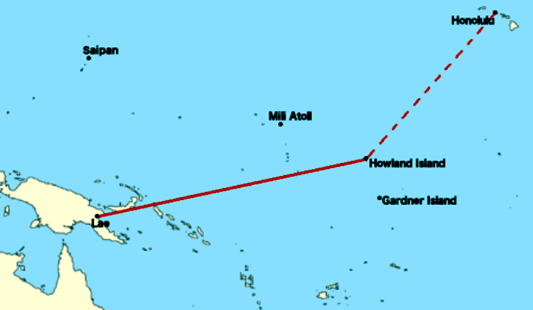 Earhart's flight plan over the Pacific