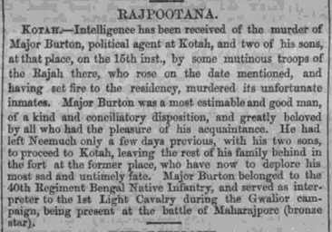 The death of Major Burton in Kotah, India c.1857